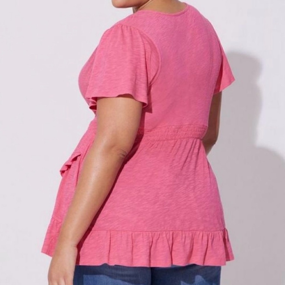 NWT- Torrid Cotton Modal Slub Surplice Faux Wrap Top - Honeysuckle pink - Sz 2X - Picture 12 of 14